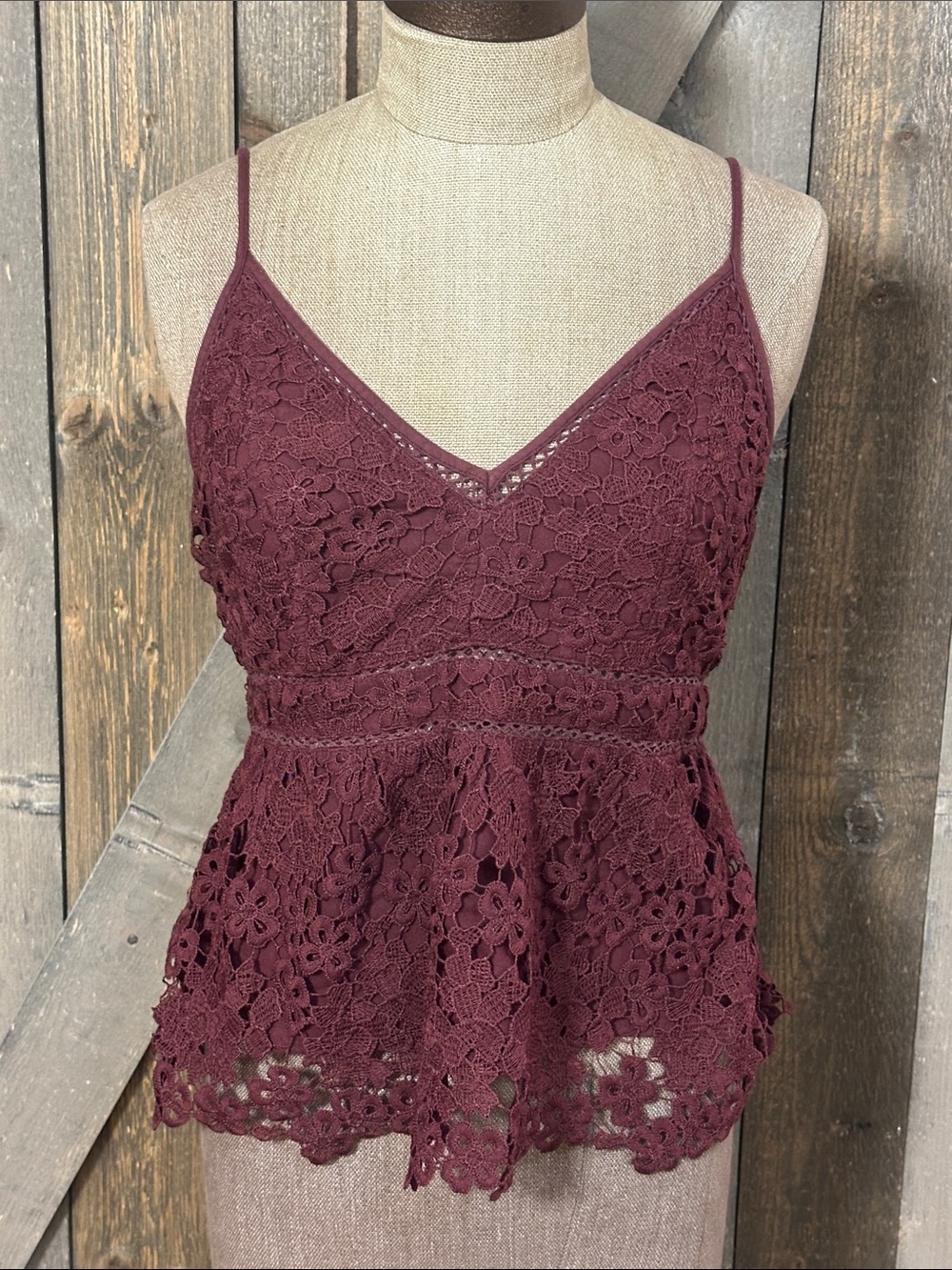 Abercrombie & Fitch Burgundy Lace Babydoll Cami Festival Y2K Boho Size Small